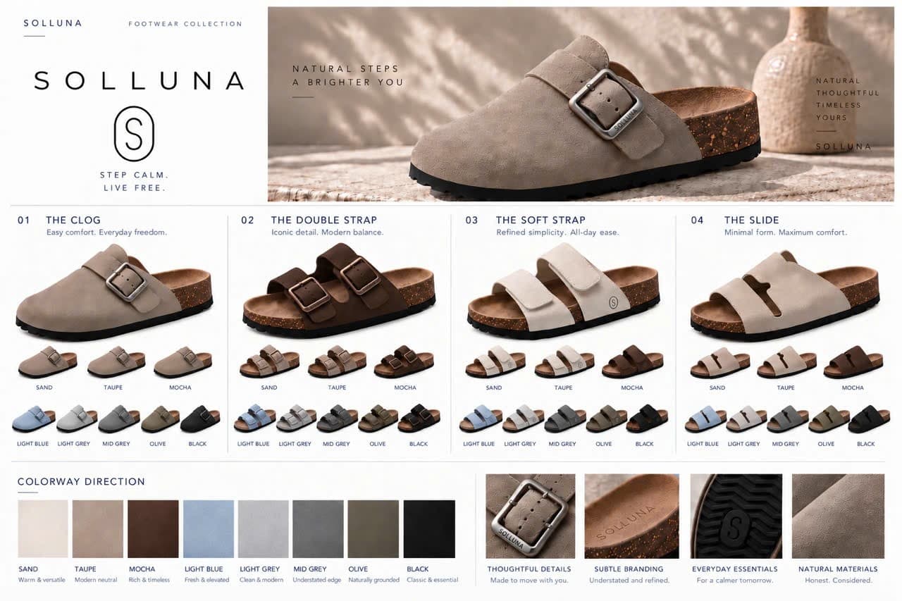 Solluna sandal collection and natural color palette